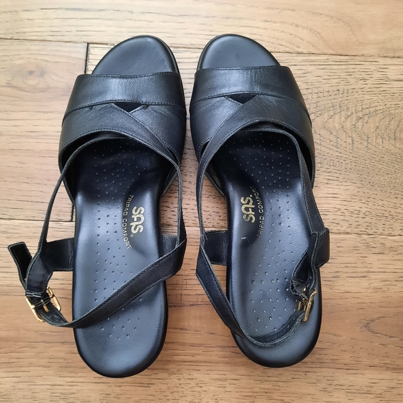 SAS Caress Tripad Comfort Cross Strap Wedge Sandal Black Size 8 - Picture 6 of 16